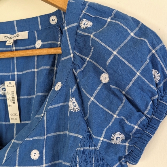 Sold! NWT Embroidered Puff-Sleeve Crop Top in Windowpane - Picture 9 of 16